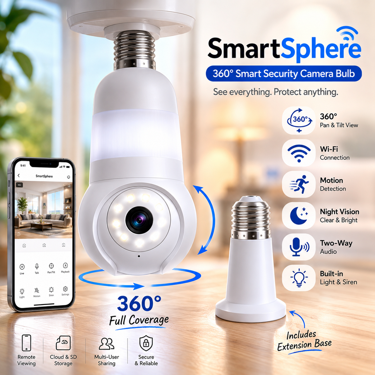 SmartSphere™ 360° Wi-Fi Security Camera Bulb